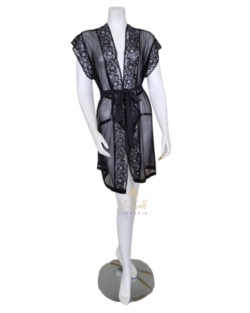 Mapale 7348 Black Sheer Lace Wrap with Matching Thong myselflingerie.com